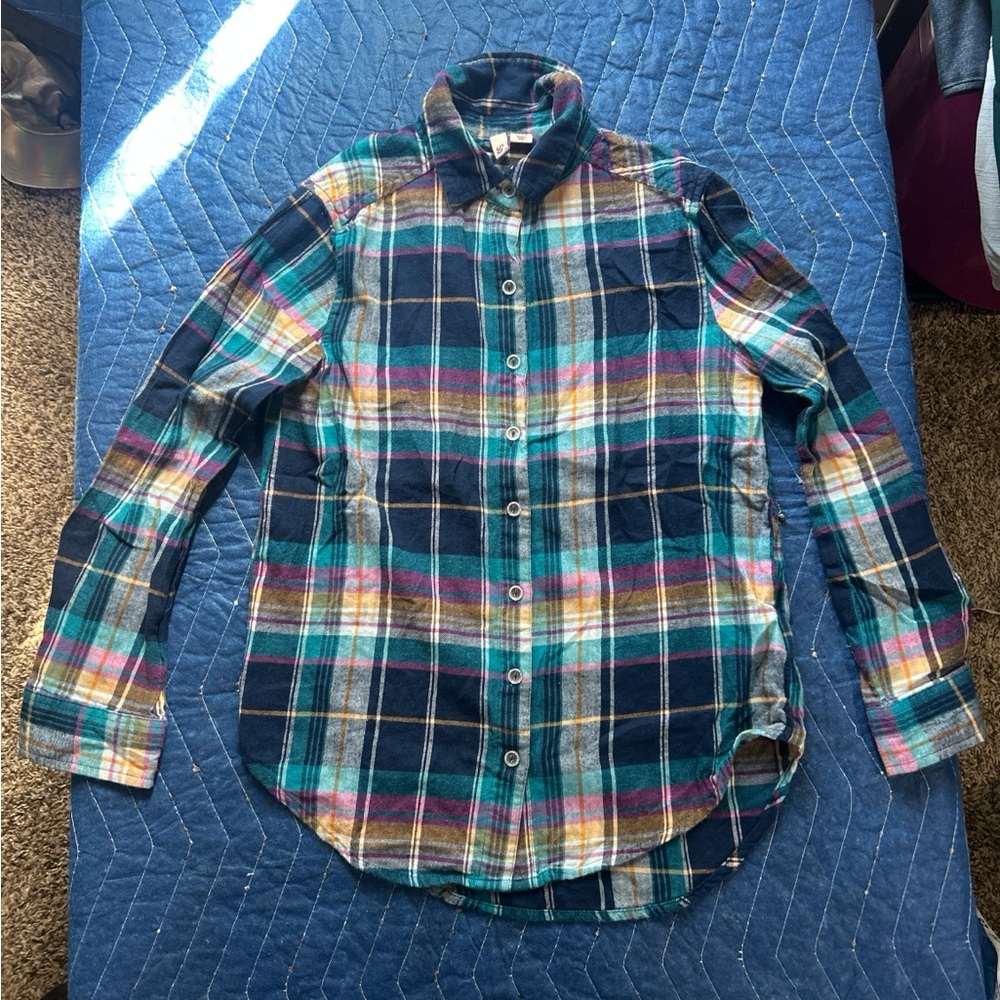 So Girl colorful plaid flannel button-down shirt -size M (8)